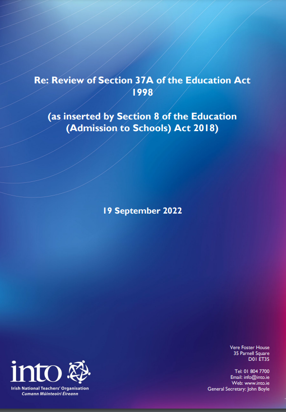INTO Response: Review of Section 37A of the Education Act 1998